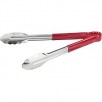 12" Winco  Stainless Steel Serving Tongs with Plastic Handle, Red