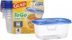 GladWare To Go Snack Food Storage 24 Ounces Containers, 4 Count Set w/ 1.5-Oz Snap-On Dressing Cups (Medium, Rectangle)