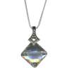White Cubic Zirconia Square Drop Pendant. Sterling Silver 