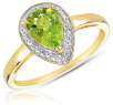 1.15 Carat TW Pear Shape Genuine Green Peridot and Diamond Ring in Yellow Gold