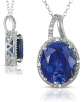 5.75 Carat Created Blue Sapphire and Diamond Pendant Necklace in .925 Sterling Silver