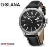 Golana Terra Pro Collection TE100-1 Swiss Made Stainless Steel Black Dial Leather Strap Mens Watch