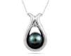 Freshwater Black Pearl and Diamond Pendant in Platinum Plated Sterling Silver