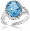 6.00 Carat Genuine Swiss Blue Topaz and Diamond Filigree Ring in .925 Sterling Silver