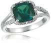2.00 Carat TW Cushion-Cut Created Green Emerald & Genuine Diamond Ring in .925 Sterling Silver
