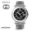 Gucci YA101305 101-G Collection Swiss Made Sapphire Crystal Stainless Steel Black Dial Mens Watch