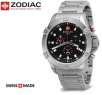 Zodiac ZO6903 Adventure Collection Swiss Made Chronograph Alarm Stainless Black Dial 100M Mens Watch
