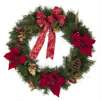Home Accents Holiday 30 In. Wreath with Red Poinsettias, Pine Cones and Red Bow Trim 