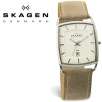Skagen Denmark 243LSLT Slimline Collection Grid Dial Stainless Steel Leather Strap Mens Watch
