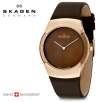 Skagen Denmark 582XLRLM Swiss Collection Rose Goldtone Stainless Steel Leather Strap Mens Watch