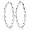 Twisted Open Circle Hoop Earrings in Highly Polished Solid Stainless Steel