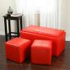 Soho Bench with Tray Table & Ottomans, Red/Cream