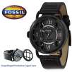 Fossil FS4474 Paratrooper Combat Design Black IP Stainless Steel Cage Cover Black Dial Leather Strap 100M Mens Watch