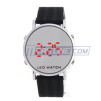 Black Mirror Face Led Red Led Light Digital Display Watch Soft Strap