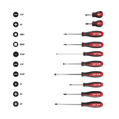 10-Piece Milwaukee 3-8" Phillips/Slotted/Square Screwdriver Kit